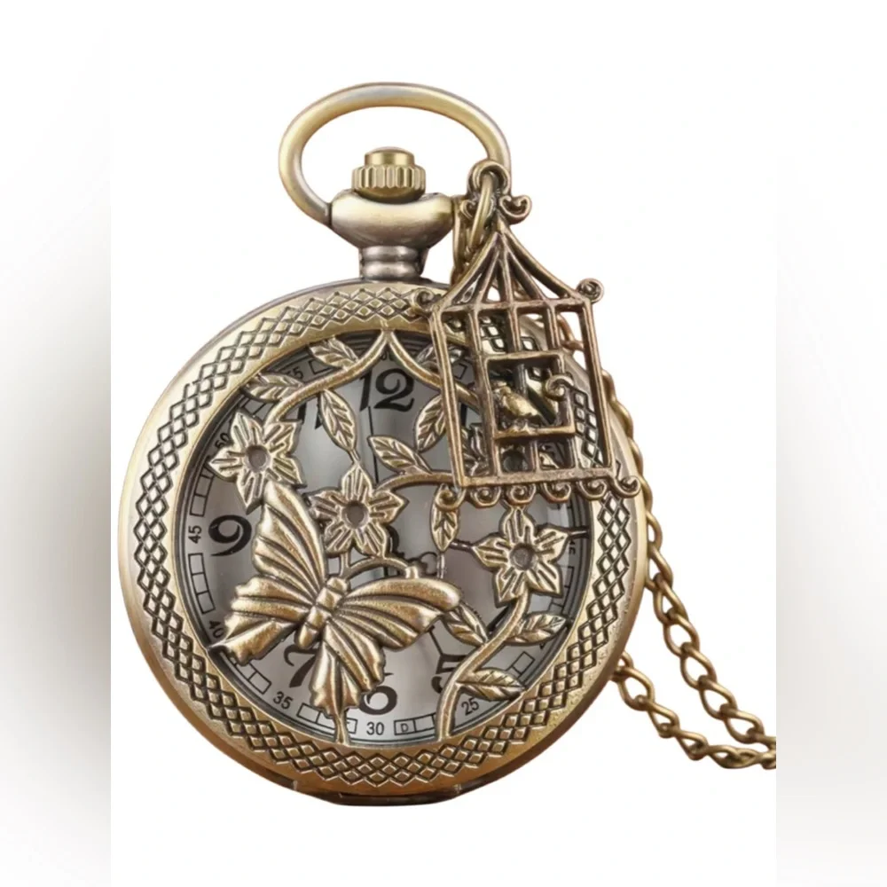 3D Butterfly Flower Pocket Watch Necklace